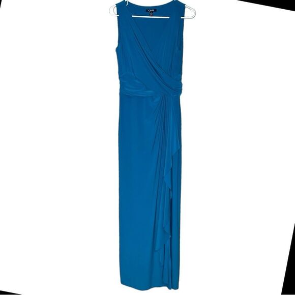 RALPH LAUREN CHAPS  JERSEY KIERAN SLEEVELESS BLUE  MAXI DRESS V NECK SIZE 10 - Picture 1 of 8